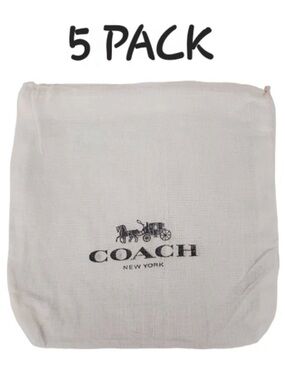 COACH NEW YORK 7.5"x7.5" (5 PACK)Drawstring Dustbag Bundle, White, NEW